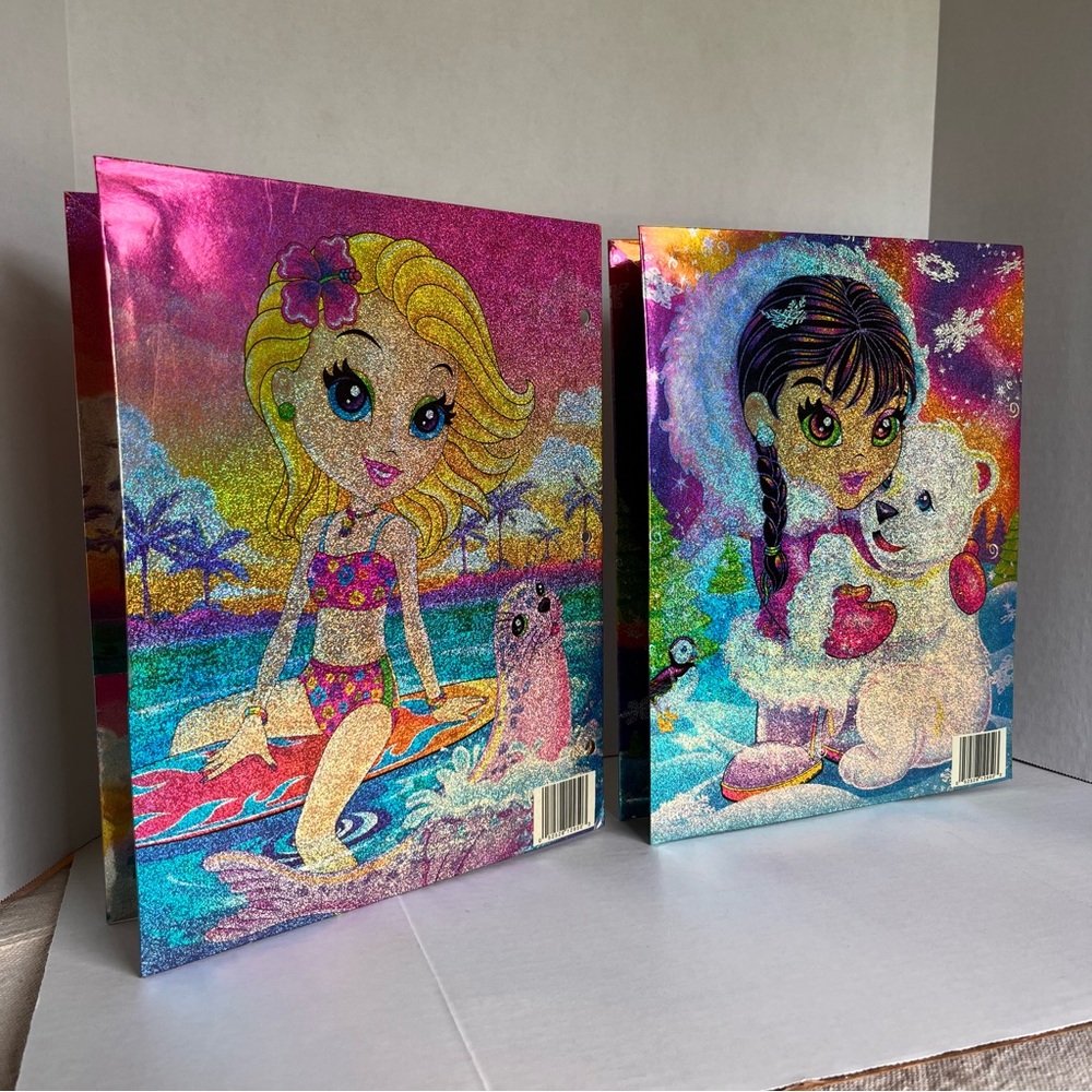 Vintage Y2K Lisa Frank Iridescent Two Pocket Folders (2) Cassie and Anana 2005